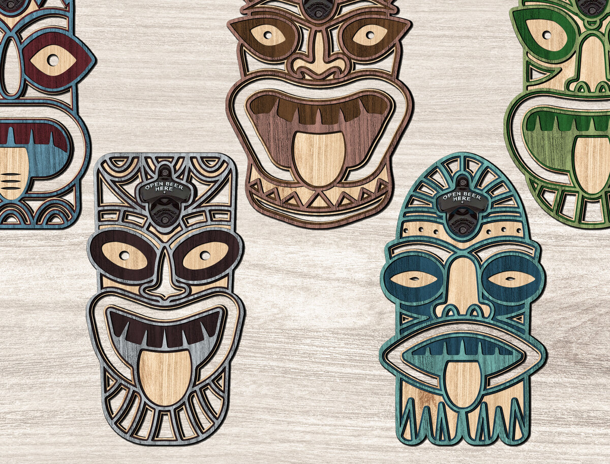 Intra απο ξύλο plywood 3mm-4mm πάχος Ανοιχτήρι μπύρας με μάσκα Αβορίγινων Δίασταση 15x15 cm INTRAFABR-26062677