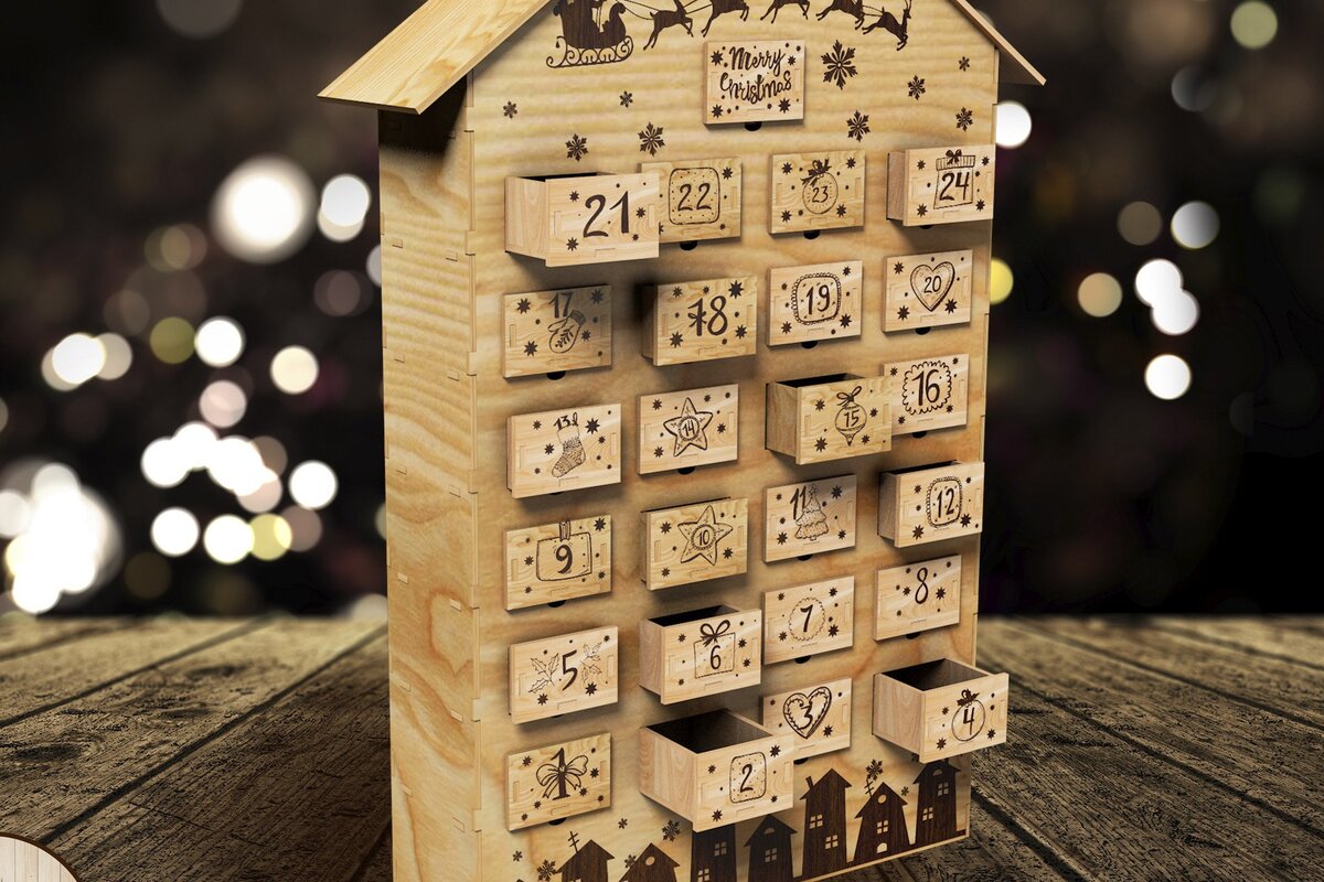 Intra απο ξύλο plywood 3mm-4mm πάχος ADVENT CALENDAR Ξύλο κοπής με λέιζερ Δίασταση 15x15 cm INTRAFABR-42507918