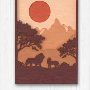 Intra απο ξύλο plywood 3mm-4mm πάχος Αφρικανική τέχνη τοπίων λιονταριών Δίασταση 30x20 cm INTRAFABR-113766253