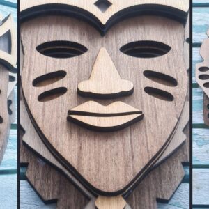 Intra απο ξύλο plywood 3mm-4mm πάχος Αφρικανική φυλετική μάσκα τρισδιάστατο κομμένο Δίασταση 15x15 cm INTRAFABR-33817659 - Image 2