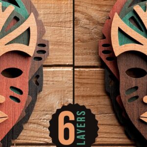 Intra απο ξύλο plywood 3mm-4mm πάχος Αφρικανική φυλετική μάσκα τρισδιάστατο κομμένο Δίασταση 15x15 cm INTRAFABR-33817659 - Image 3