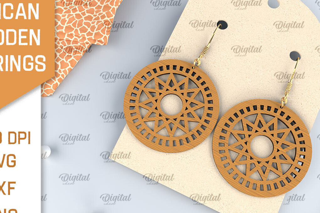 Intra απο ξύλο plywood 3mm-4mm πάχος Αφρικανικά ξύλινα σκουλαρίκια Σχέδιο κοπής με λέιζερ Δίασταση 3x3 cm INTRAFABR-102056693 - Image 1