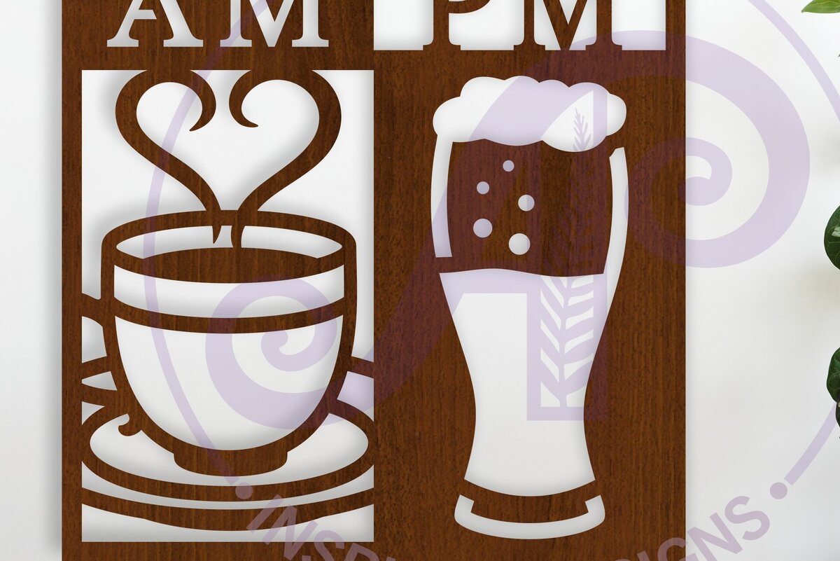 Intra απο ξύλο plywood 3mm-4mm πάχος Επιτοίχια πινακίδα AM PM Coffee and Beer, Δίασταση 10x10 cm INTRAFABR-121470215