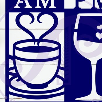 Intra απο ξύλο plywood 3mm-4mm πάχος Επιτοίχια πινακίδα AM PM Coffee and Wine, Δίασταση 10x10 cm INTRAFABR-122229510 - Image 2