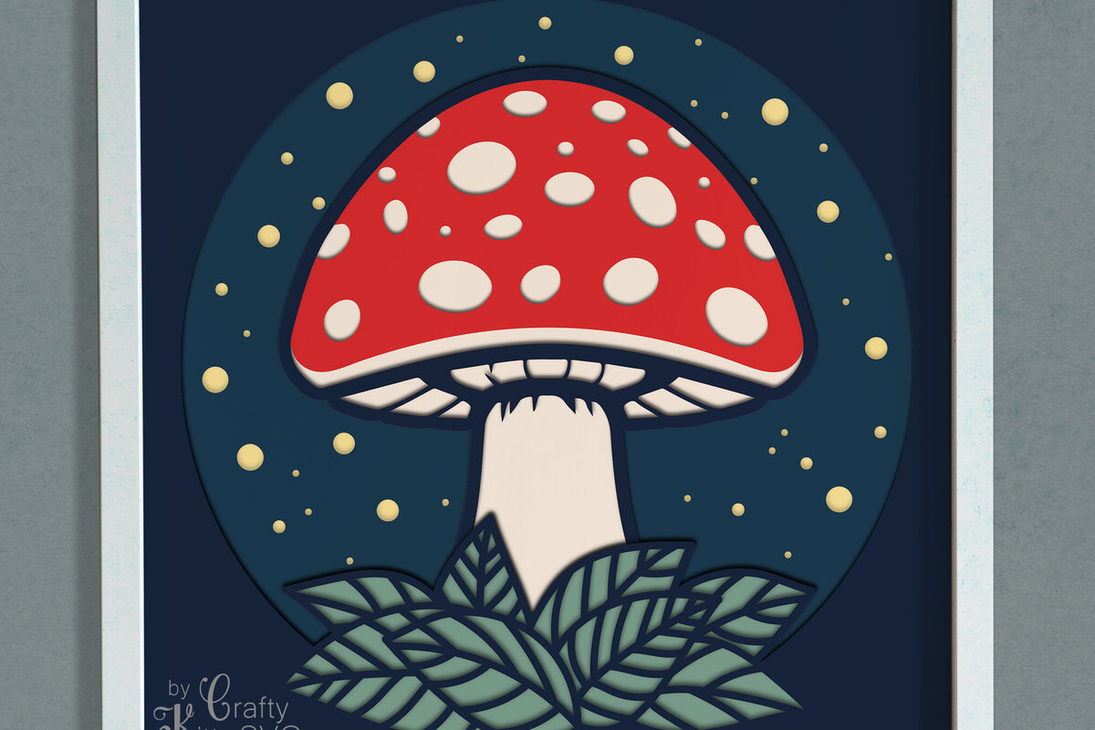 Intra απο ξύλο plywood 3mm-4mm πάχος Amanita Magic Mushroom 3D Shadow Box Δίασταση 8x8 cm INTRAFABR-84743564 - Image 1
