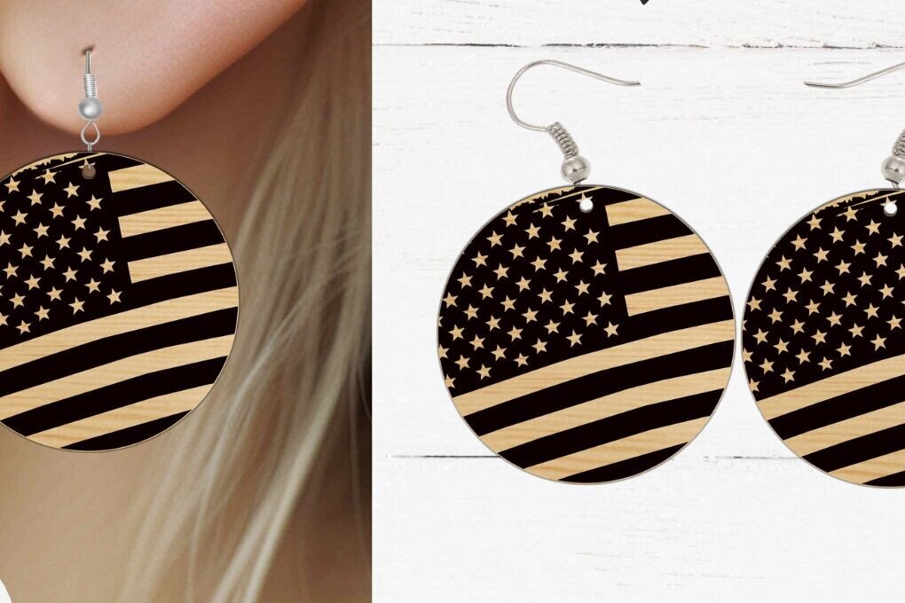 Intra απο ξύλο plywood 3mm-4mm πάχος Σκουλαρίκι American Flag , Fil Δίασταση 3x3 cm INTRAFABR-99295496