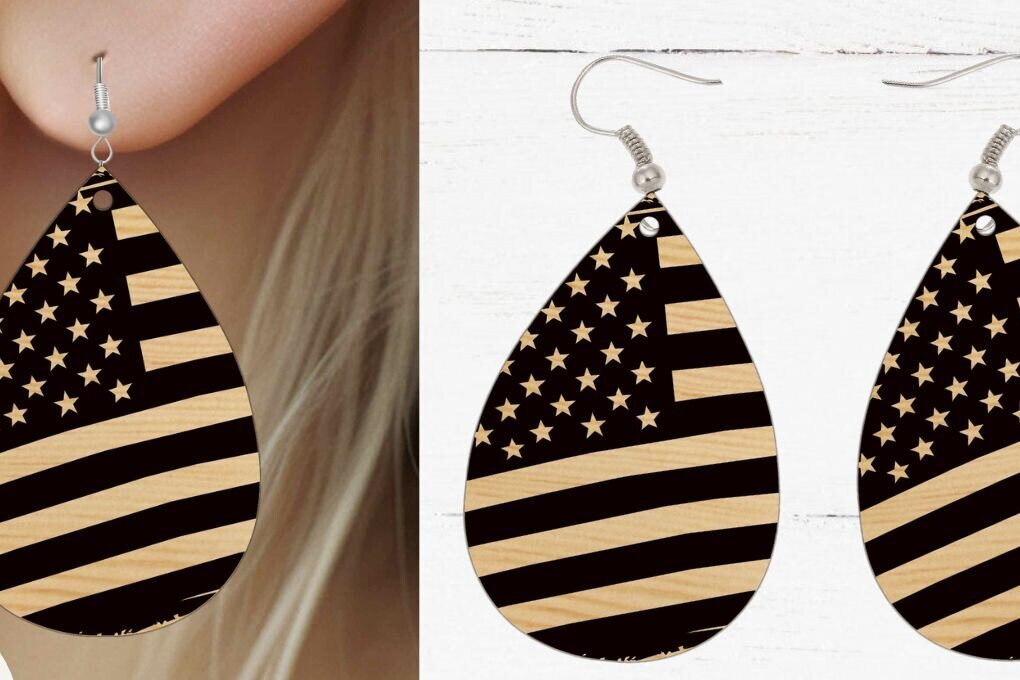 Intra απο ξύλο plywood 3mm-4mm πάχος Σκουλαρίκι American Flag , Fil Δίασταση 3x3 cm INTRAFABR-99295417