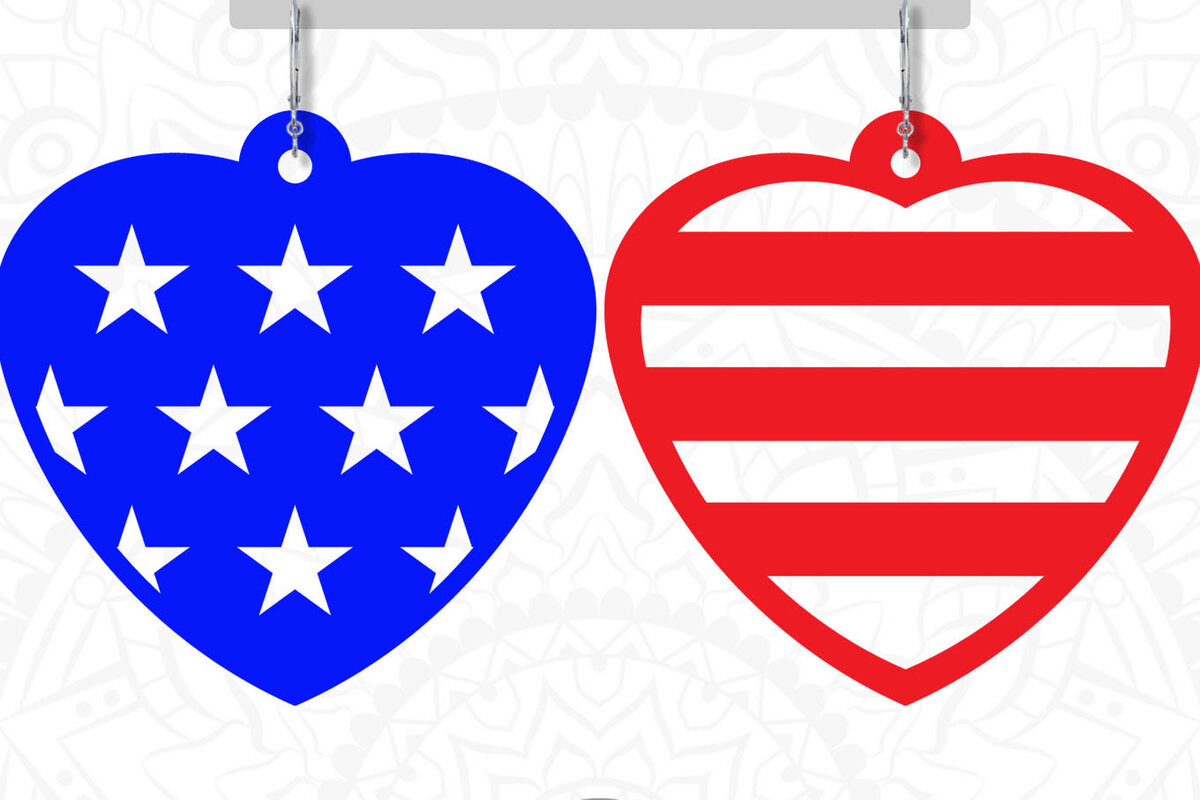 Intra απο ξύλο plywood 3mm-4mm πάχος Σκουλαρίκια με αμερικανική σημαία σε σχήμα καρδιάς Δίασταση 3x3 cm INTRAFABR-9651835