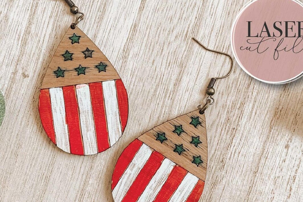 Intra απο ξύλο plywood 3mm-4mm πάχος Σκουλαρίκια American Flag Δίασταση 3x3 cm INTRAFABR-73205899