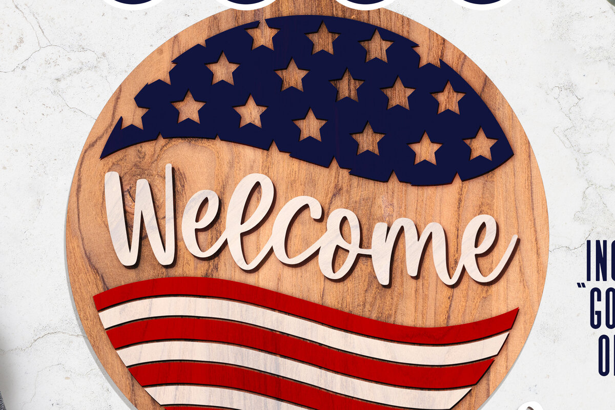 Intra απο ξύλο plywood 3mm-4mm πάχος Καλωσορίσατε στο American Flag Circle Δίασταση 30x20 cm INTRAFABR-13239520 - Image 1