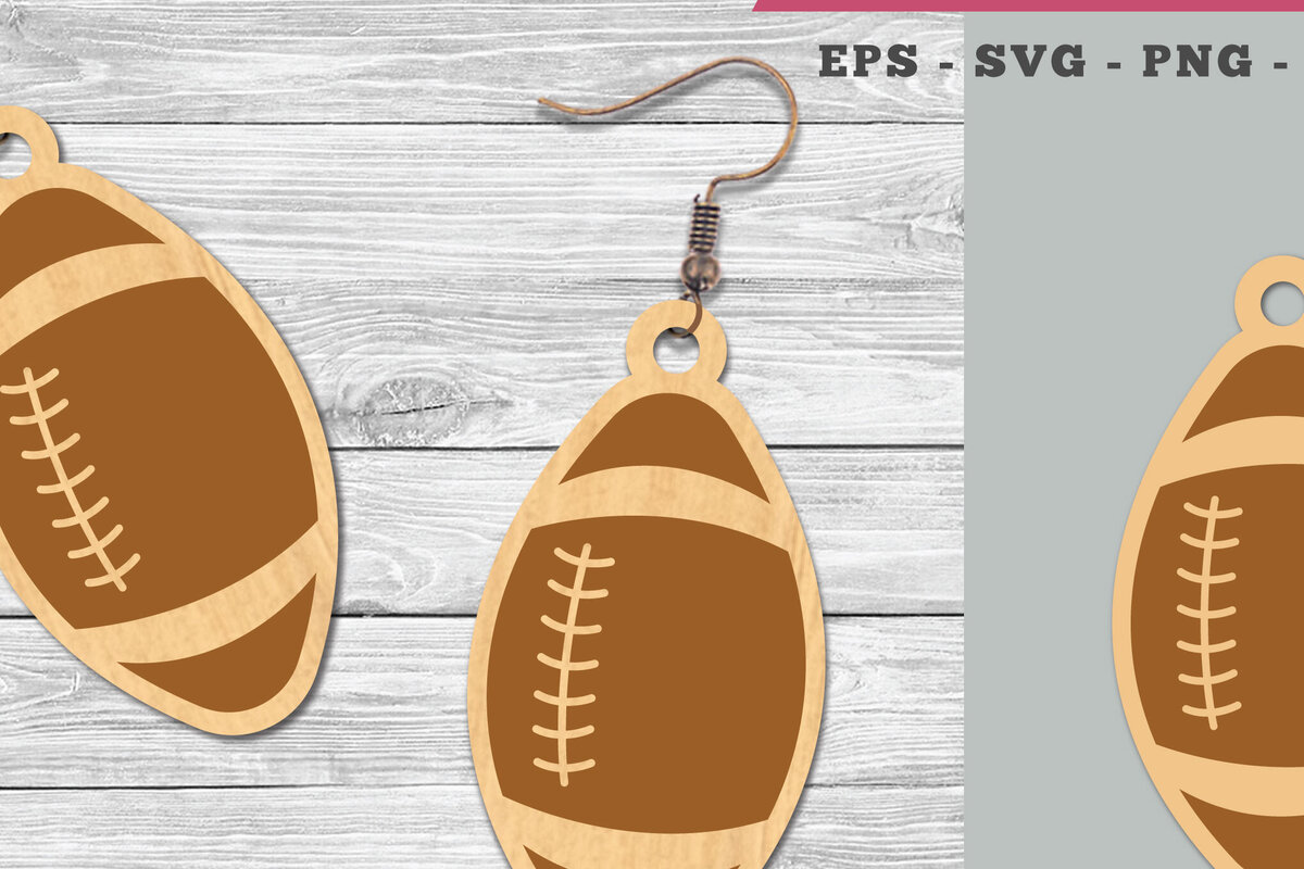 Intra απο ξύλο plywood 3mm-4mm πάχος Σκουλαρίκια με λέιζερ αμερικανικού ποδοσφαίρου Δίασταση 3x3 cm INTRAFABR-106400646