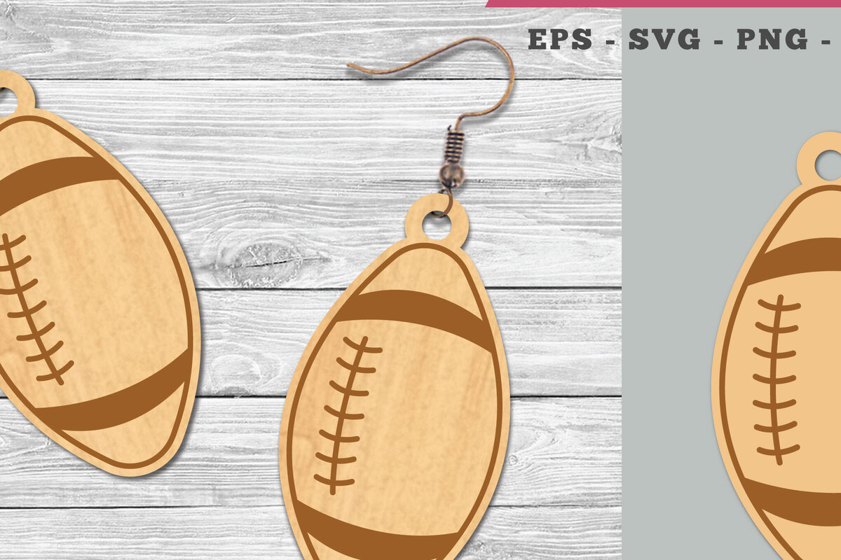 Intra απο ξύλο plywood 3mm-4mm πάχος Σκουλαρίκια με λέιζερ αμερικανικού ποδοσφαίρου Δίασταση 3x3 cm INTRAFABR-106400581