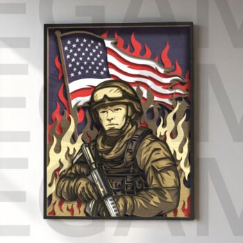 Intra απο ξύλο plywood 3mm-4mm πάχος American Soldier Fire Flag Δίασταση 30x20 cm INTRAFABR-123433157 - Image 1