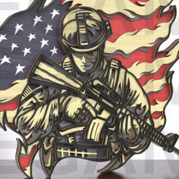 Intra απο ξύλο plywood 3mm-4mm πάχος Αμερικανός στρατιώτης με τη σημαία των ΗΠΑ - Δίασταση 40x40 cm INTRAFABR-122866094 - Image 1