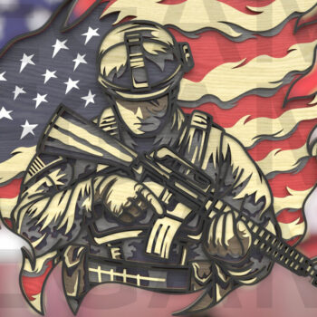 Intra απο ξύλο plywood 3mm-4mm πάχος Αμερικανός στρατιώτης με τη σημαία των ΗΠΑ - Δίασταση 40x40 cm INTRAFABR-122866094 - Image 2