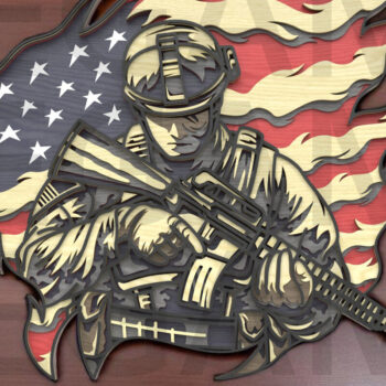 Intra απο ξύλο plywood 3mm-4mm πάχος Αμερικανός στρατιώτης με τη σημαία των ΗΠΑ - Δίασταση 40x40 cm INTRAFABR-122866094 - Image 3