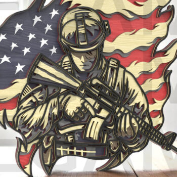 Intra απο ξύλο plywood 3mm-4mm πάχος Αμερικανός στρατιώτης με τη σημαία των ΗΠΑ - Δίασταση 40x40 cm INTRAFABR-122866094 - Image 4