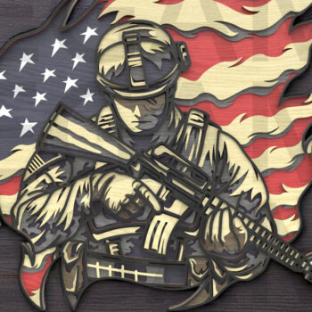 Intra απο ξύλο plywood 3mm-4mm πάχος Αμερικανός στρατιώτης με τη σημαία των ΗΠΑ - Δίασταση 40x40 cm INTRAFABR-122866094 - Image 5