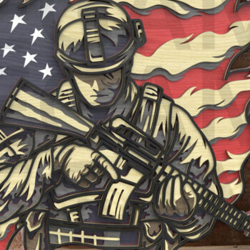 Intra απο ξύλο plywood 3mm-4mm πάχος Αμερικανός στρατιώτης με τη σημαία των ΗΠΑ - Δίασταση 40x40 cm INTRAFABR-122866094 - Image 6