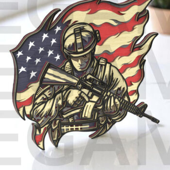 Intra απο ξύλο plywood 3mm-4mm πάχος Αμερικανός στρατιώτης με τη σημαία των ΗΠΑ - Δίασταση 40x40 cm INTRAFABR-122866094 - Image 7