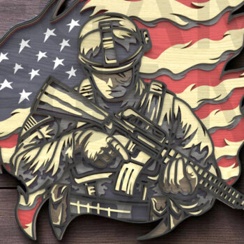 Intra απο ξύλο plywood 3mm-4mm πάχος Αμερικανός στρατιώτης με τη σημαία των ΗΠΑ - Δίασταση 40x40 cm INTRAFABR-122866094 - Image 8