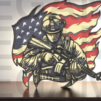 Intra απο ξύλο plywood 3mm-4mm πάχος Αμερικανός στρατιώτης με τη σημαία των ΗΠΑ - Δίασταση 40x40 cm INTRAFABR-122866094 - Image 9