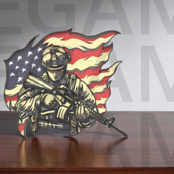 Intra απο ξύλο plywood 3mm-4mm πάχος Αμερικανός στρατιώτης με τη σημαία των ΗΠΑ - Δίασταση 40x40 cm INTRAFABR-122866094 - Image 10