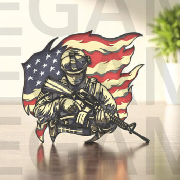 Intra απο ξύλο plywood 3mm-4mm πάχος Αμερικανός στρατιώτης με τη σημαία των ΗΠΑ - Δίασταση 40x40 cm INTRAFABR-122866094 - Image 11