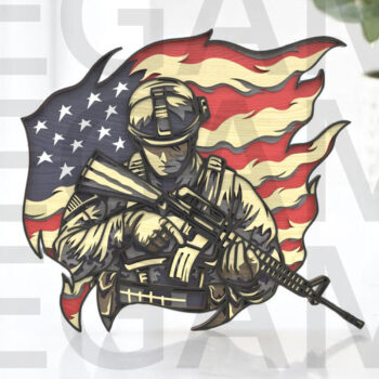 Intra απο ξύλο plywood 3mm-4mm πάχος Αμερικανός στρατιώτης με τη σημαία των ΗΠΑ - Δίασταση 40x40 cm INTRAFABR-122866094 - Image 12