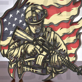 Intra απο ξύλο plywood 3mm-4mm πάχος Αμερικανός στρατιώτης με τη σημαία των ΗΠΑ - Δίασταση 40x40 cm INTRAFABR-122866094 - Image 13