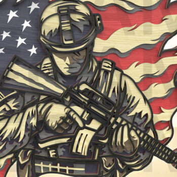 Intra απο ξύλο plywood 3mm-4mm πάχος Αμερικανός στρατιώτης με τη σημαία των ΗΠΑ - Δίασταση 40x40 cm INTRAFABR-122866094 - Image 14