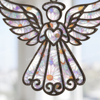 Intra απο ξύλο plywood 3mm-4mm πάχος Angel Heart Suncatcher Δίασταση 15x15 cm INTRAFABR-123180394 - Image 1