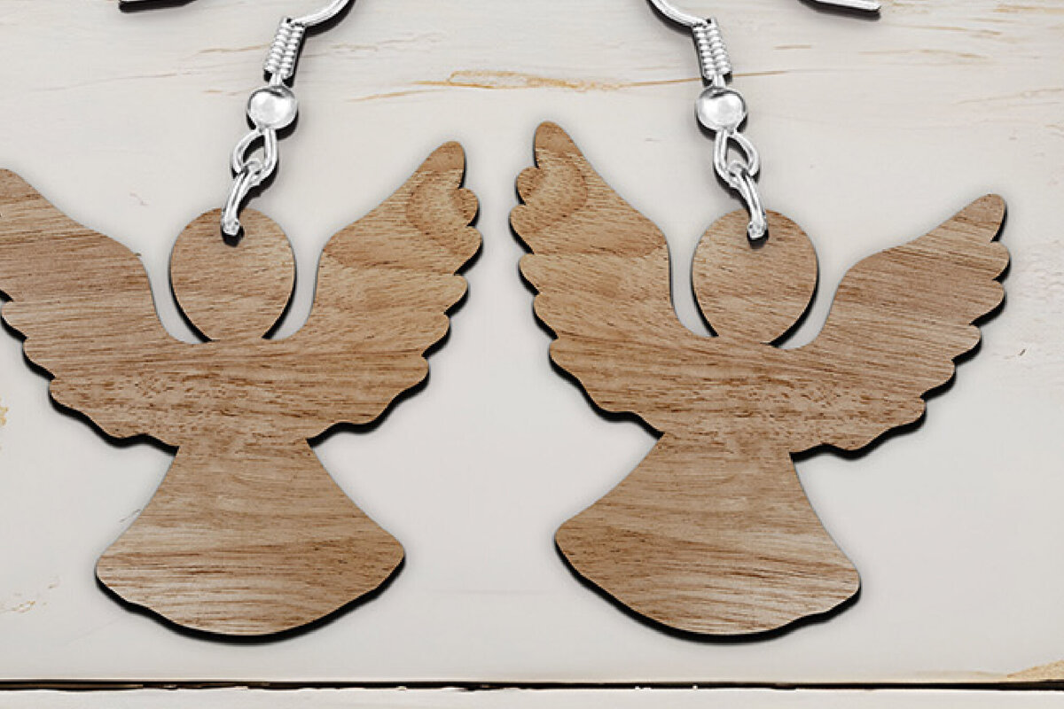 Intra απο ξύλο plywood 3mm-4mm πάχος Σκουλαρίκια Angel Wings κομμένα με λέιζερ. Δίασταση 4x4 cm INTRAFABR-111689562