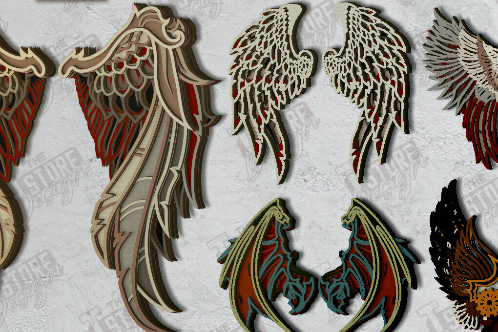 Intra απο ξύλο plywood 3mm-4mm πάχος κοπής με λέιζερ πολλαπλών στρώσεων Angel Wings Δίασταση 15x15 cm INTRAFABR-121521435