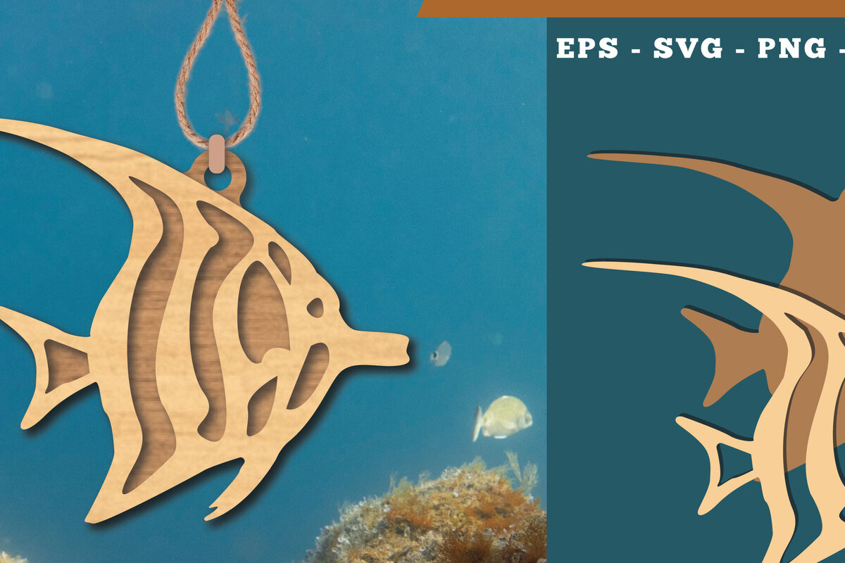 Intra απο ξύλο plywood 3mm-4mm πάχος Στολίδι κοπής με λέιζερ Angelfish 2 Δίασταση 8x8 cm INTRAFABR-112466428 - Image 1