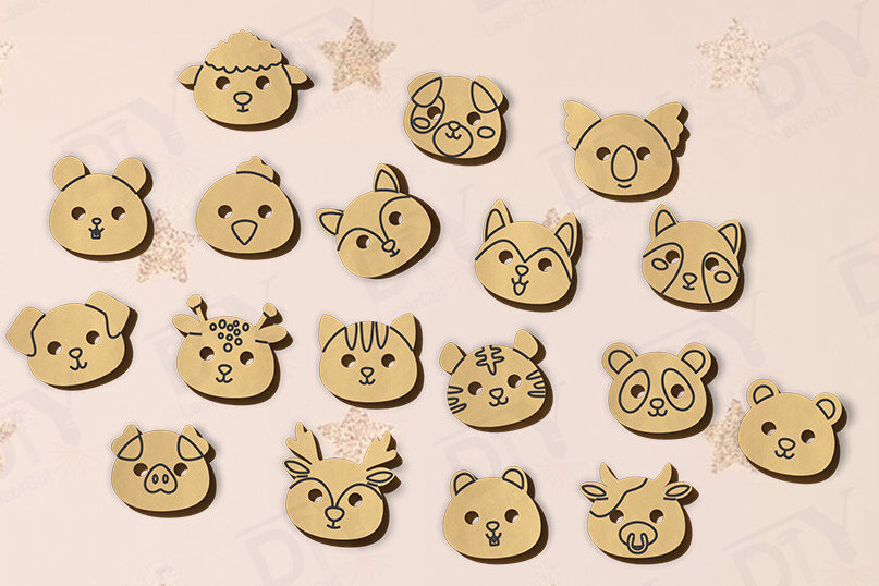 Intra απο ξύλο plywood 3mm-4mm πάχος με κουμπιά προσώπου ζώων Δίασταση 4x4 cm INTRAFABR-118438285