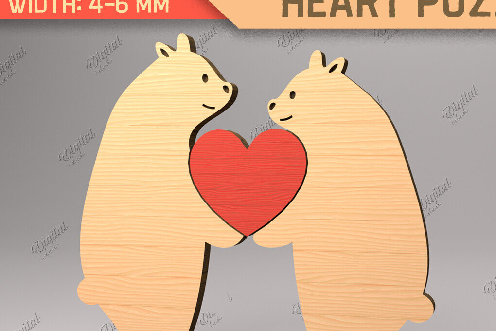 Intra απο ξύλο plywood 3mm-4mm πάχος Animal Heart Puzzle . Αρκούδα Δίασταση 15x15 cm INTRAFABR-85983751