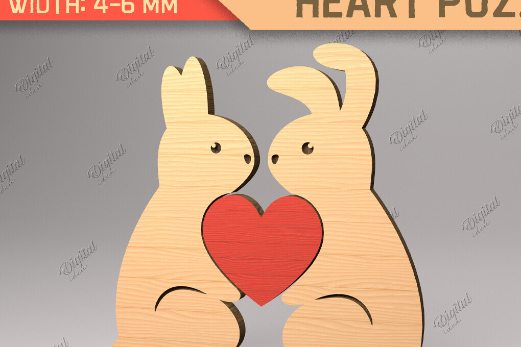 Intra απο ξύλο plywood 3mm-4mm πάχος Animal Heart Puzzle . Κουνέλι Δίασταση 15x15 cm INTRAFABR-85983378