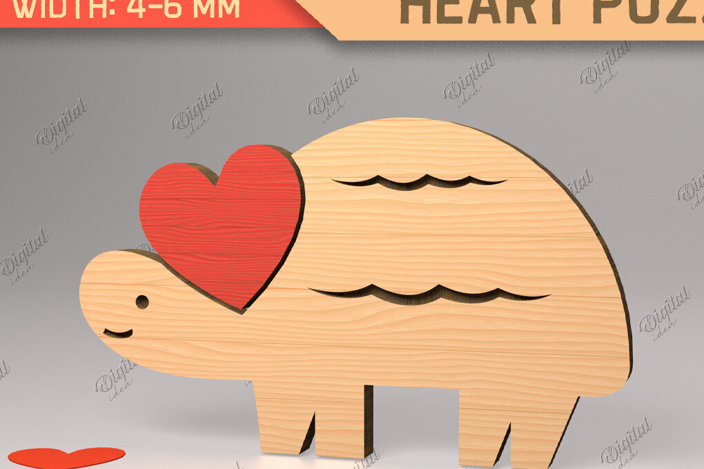 Intra απο ξύλο plywood 3mm-4mm πάχος Animal Heart Puzzle . Χελώνα Δίασταση 15x15 cm INTRAFABR-85983850