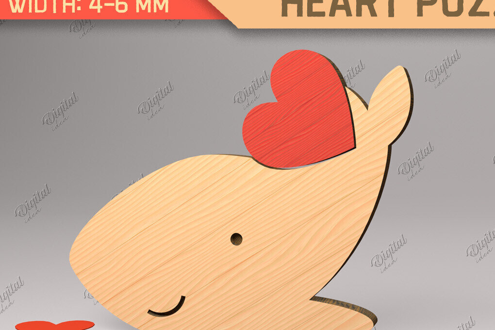Intra απο ξύλο plywood 3mm-4mm πάχος Animal Heart Puzzle . Φάλαινα Δίασταση 15x15 cm INTRAFABR-85983816