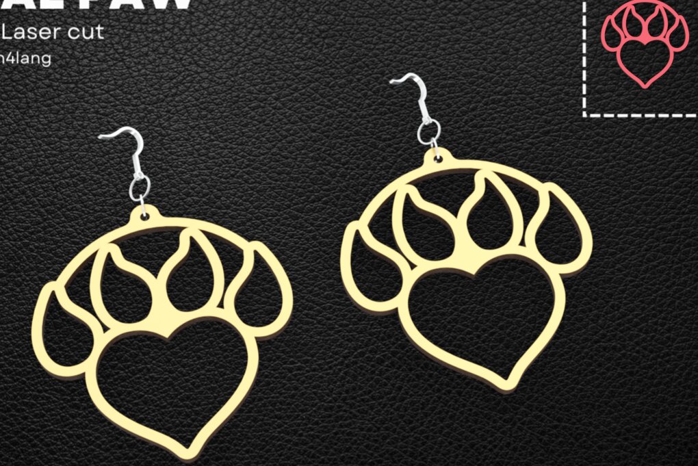 Intra απο ξύλο plywood 3mm-4mm πάχος Πόδι ζώου με καρδιά, σκουλαρίκια | Λέιζερ Δίασταση 3x3 cm INTRAFABR-95180352