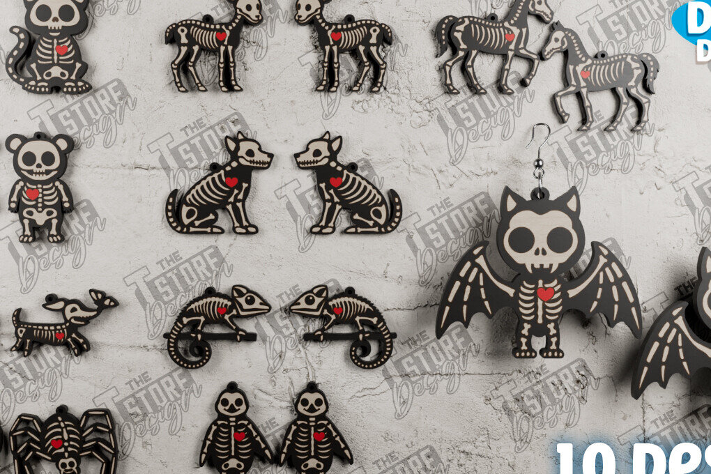 Intra απο ξύλο plywood 3mm-4mm πάχος σκουλαρίκια με σκελετούς ζώων | CNC Δίασταση 3x3 cm INTRAFABR-104428766