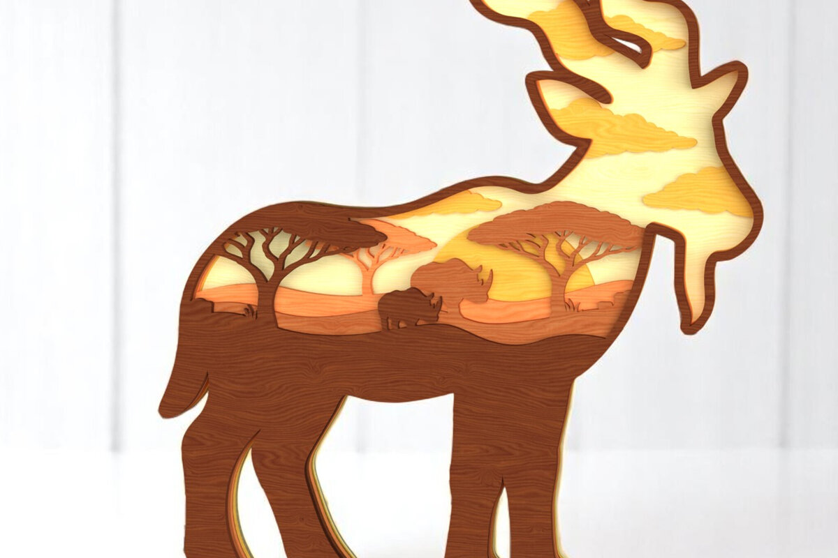 Intra απο ξύλο plywood 3mm-4mm πάχος Σκηνή σαφάρι με στρώσεις αντιλόπης Δίασταση 30x20 cm INTRAFABR-121364013