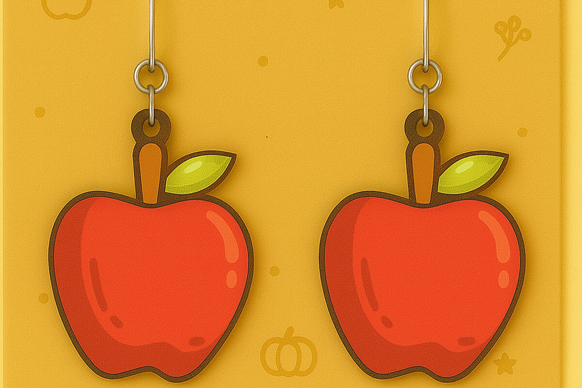 Intra απο ξύλο plywood 3mm-4mm πάχος Σκουλαρίκια Apple Δίασταση 3x3 cm INTRAFABR-125294347