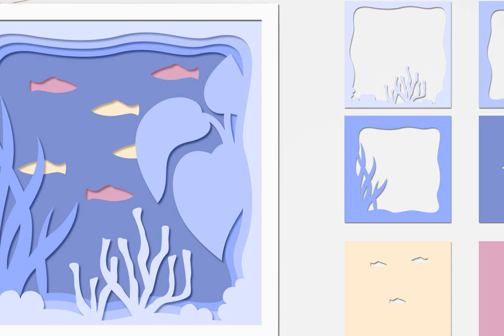 Intra απο ξύλο plywood 3mm-4mm πάχος Aquarium Shadow Box, Layered Ocean Δίασταση 5x7 cm INTRAFABR-71378109