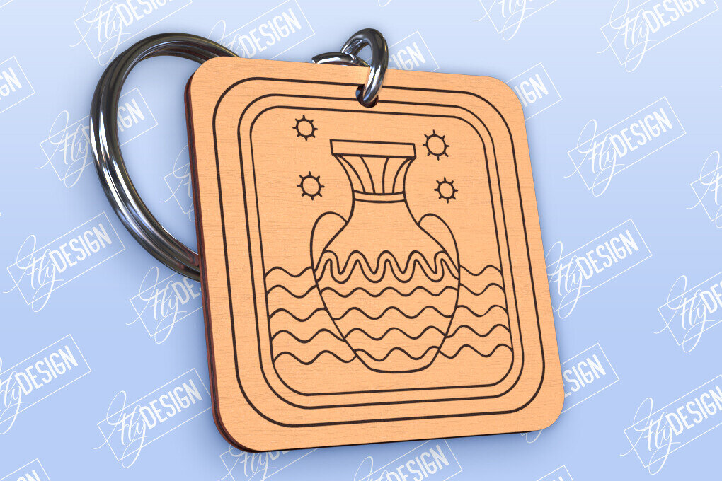 Intra απο ξύλο plywood 3mm-4mm πάχος Μπρελόκ Υδροχόος | Ζώδιο | CNC Δίασταση 6x6 cm INTRAFABR-98550473