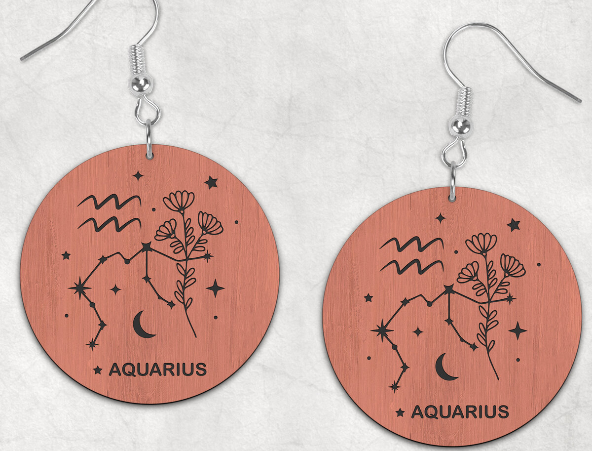 Intra απο ξύλο plywood 3mm-4mm πάχος Σκουλαρίκια Aquarius Zodiac Boho Δίασταση 2x2 cm INTRAFABR-28510505