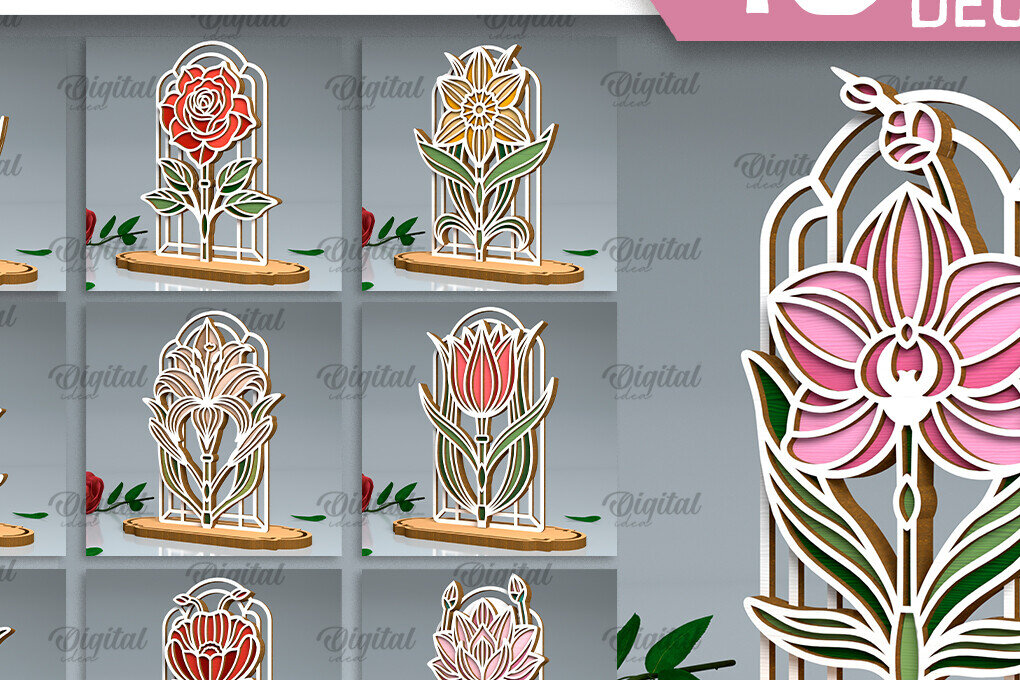 Intra απο ξύλο plywood 3mm-4mm πάχος Art Deco Flowers Cut  Δίασταση 30x20 cm INTRAFABR-99883636 - Image 1
