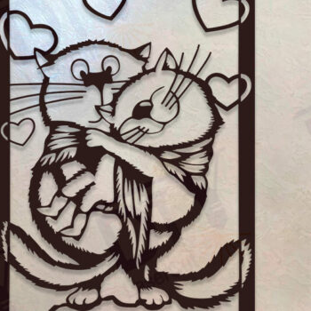 Intra απο ξύλο plywood 3mm-4mm πάχος Έργο τέχνης με δύο γάτες Δίασταση 3x3 cm INTRAFABR-112036047 - Image 1