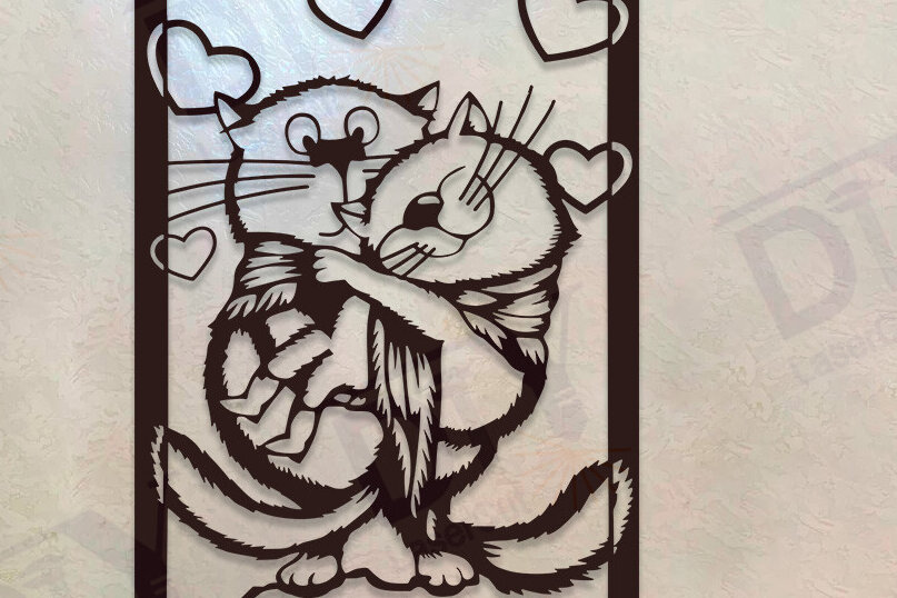 Intra απο ξύλο plywood 3mm-4mm πάχος Έργο τέχνης με δύο γάτες Δίασταση 3x3 cm INTRAFABR-112036047